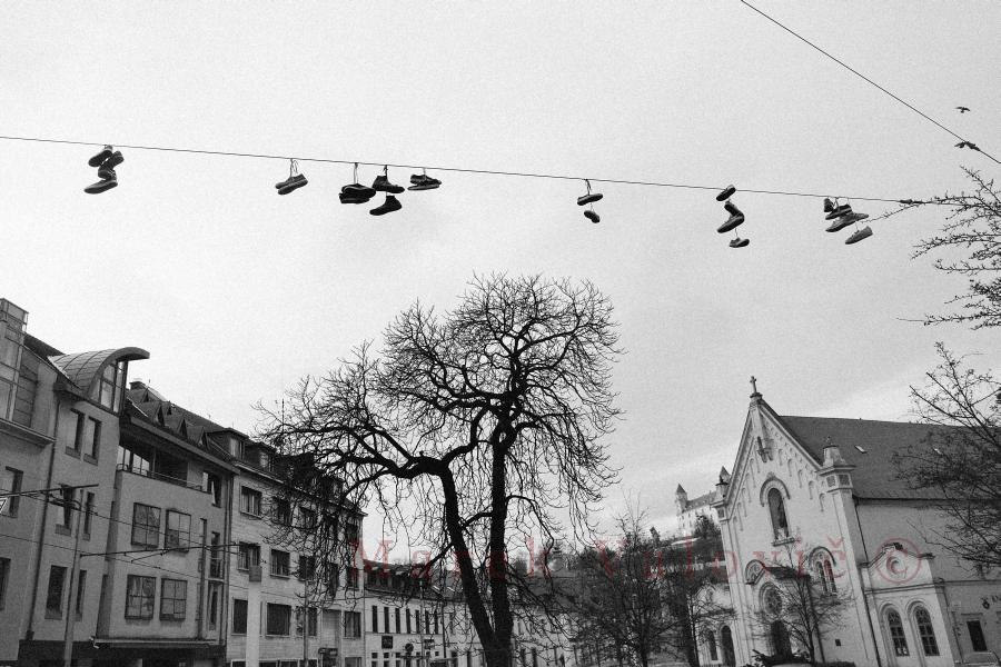 Street Photography | Bizzare - Shoes on cable in Bratislava | ready to print