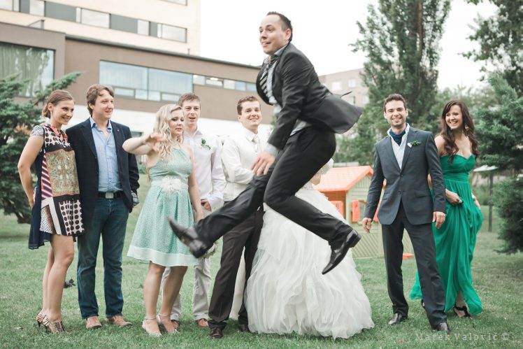 wedding group photo - jump